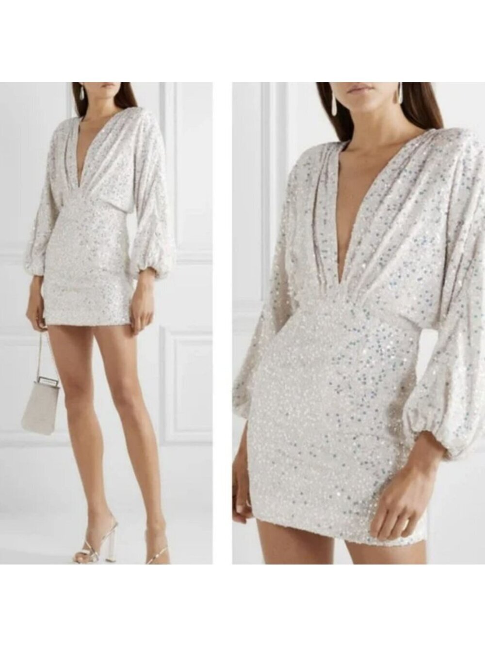 Retrofete Aubrielle Sequin Batwing Low Cut Mini Dress Size Medium NWT